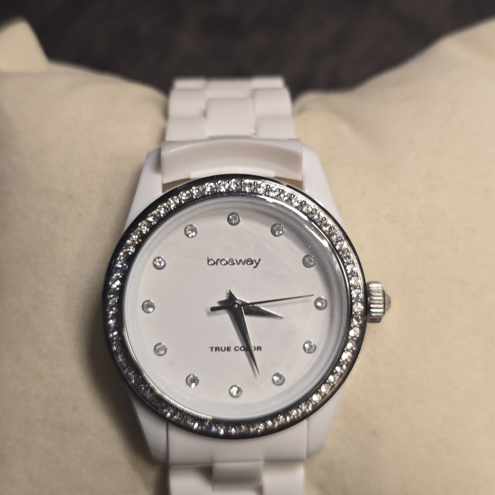 Brosway T-Color White Resin Watch with Crystal-Studded Bezel NWT